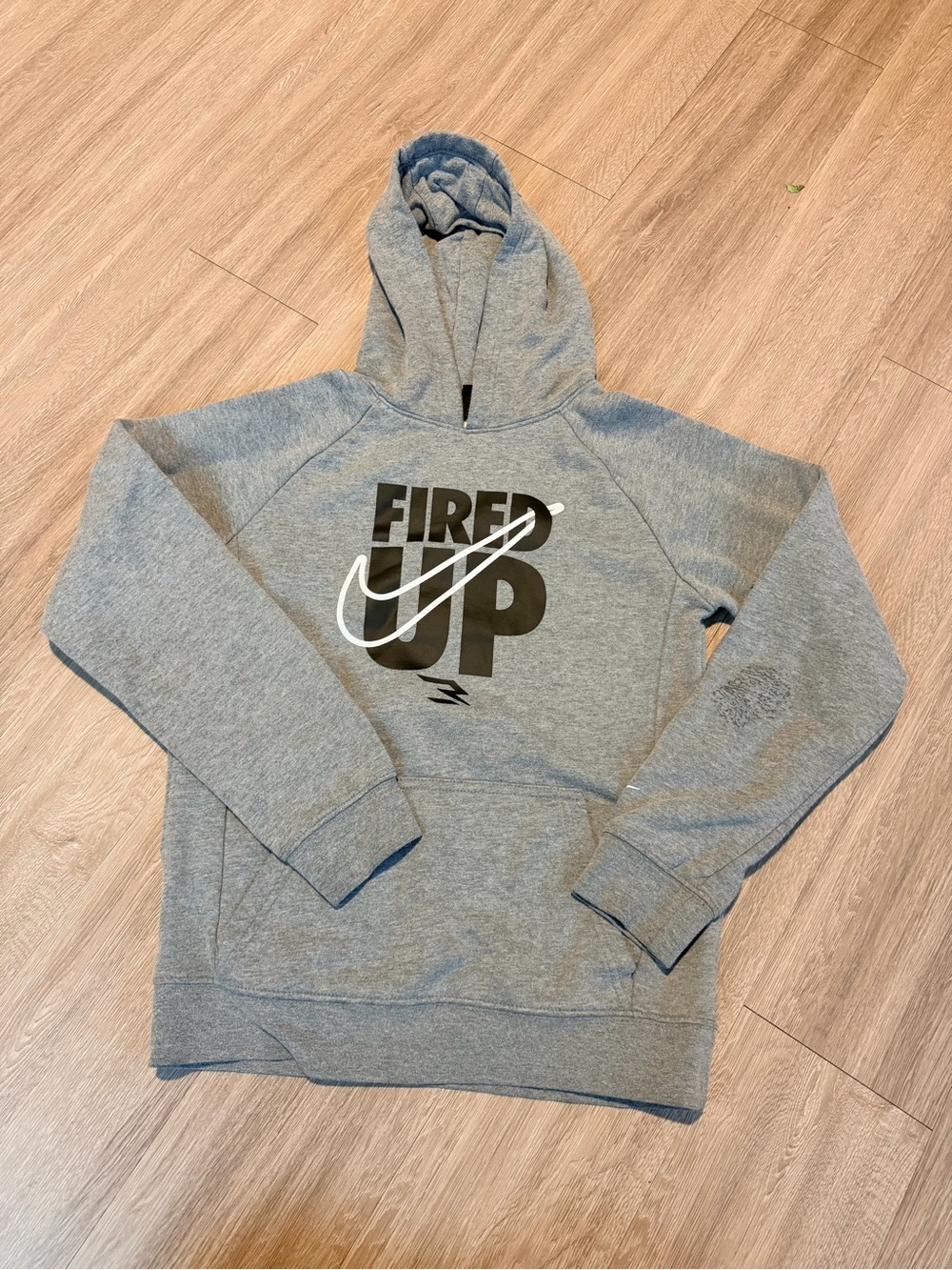 Nike Gray 'Fired Up' Hooded Pullover with Swoosh Graphic